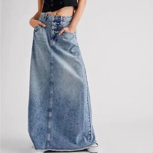 We The Free Dark Blue High-Rise Denim Waistband Detail